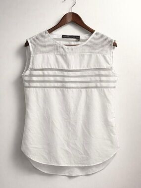 MELISSA NEPTON White Pintuck Yoke Sleeveless Camisole